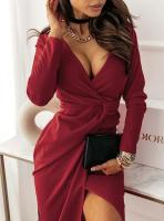 Vestido de fiesta de manga larga para mujer, vestido elegante de cuello en V, color sólido, nuevo, otoño - details 20