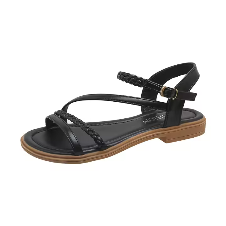 Sandalias de tacón para mujer 2025 Estilo bohemio étnico, suela de goma francesa, diseño de detalle de suela suave - 1