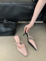 Hada francesa viento punta cabeza bolsa cabeza media zapatillas mujer usando nuevo tacón delgado arrugado zapatillas geniales - details 23