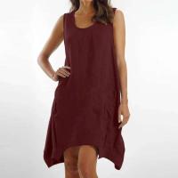 2024 Primavera Verano Vintage Color sólido algodón y en Vestidos para mujeres moda Casual vestido suelto sin mangas Vestidos de mujer - details 2