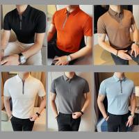 Polo de manga corta bordado de malla transpirable de verano para hombre, camiseta informal de negocios con solapa y media cremallera, - details 2