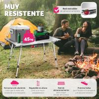 Mesa Camping Plegable con Altura Ajustable, Mesa Auxiliar de Aluminio con Topes, Mesa Exterior para Jardín, Terraza, Picnic, con Red de Almacenamiento y Bolsa de Transporte, 120x70,5x79 - Negra - details 16
