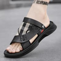 Sandalias de los hombres de la primera capa de cuero de vaca, zapatos de playa de suela suave, cojín de látex de los hombres de verano, nuevas dos zapatillas de desgaste, sandalias al aire libre - details 11