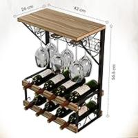 Botellero compacto, 26x42x56.5 cm, madera y metal, diseño rústico, ideal para encimeras y mesas