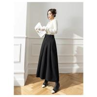Faldas elegantes de lana sintética para mujer, falda informal holgada de cintura alta con bolsillos para oficina, Otoño e Invierno - details 4