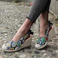 Patrón de piel de serpiente europea y americana, sandalias de cáñamo con tacón de cuña, bolsa de verano para mujer, sandalias vacías traseras de cabeza, zapatos de mujer de tacón alto de gran tamaño - details 12