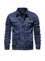 Chaqueta vaquera desgastada informal para hombre, abrigo con solapa de estilo callejero con múltiples bolsillos - details 0