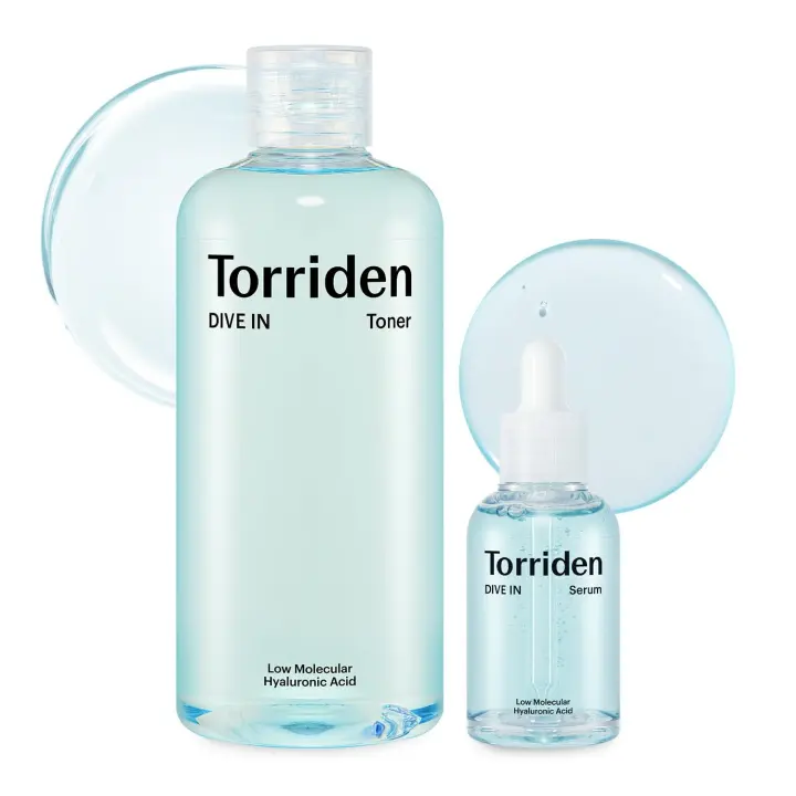 TORRIDEN Suero de ácido hialurónico de bajo peso molecular Dive-in 1.69 + Tónico 10.14 fl oz Ampolla facial vegana limpia y libre de crueldad - 1