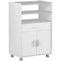 Mueble Auxiliar de Cocina con Ruedas, Mueble Microondas, Armario con 1 Cajón y 2 Puertas, Acabado en Blanco Artik y Cemento, Medidas: 59 cm (Ancho) x 92 cm (Alto) x 40 cm (Fondo) - details 3