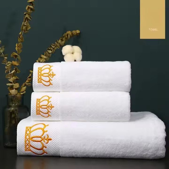 Toalla de Baño Bordada de Corona Blanca 100% Calidad Toallas de Hotel de 5 Estrellas - 1