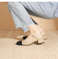 Zapatos de tacón grueso con boca baja y punta cuadrada Xiaoxiangfeng - details 17