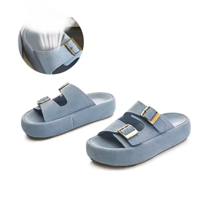 Nuevas zapatillas de cuero ropa casual de moda versátil fondo plano medio arrastre zapatillas de playa premium para mujer - 1