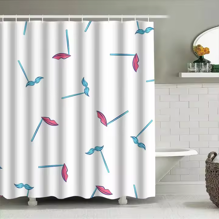 Cortina de Ducha Moderna para Todas las Temporadas Diseño de Hojas Rosas y Azules - 1
