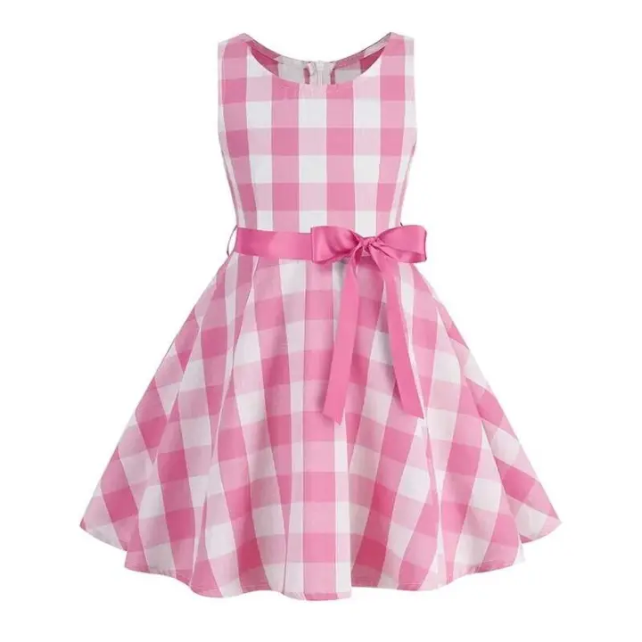 Vestido Princesa Retro Rosa con Cuadros Moda Infantil de Primavera-Verano 1950s-60s - 1