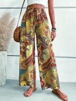 Pantalones largos sueltos informales con cintura elástica de estilo étnico con estampado digital para mujer - details 6