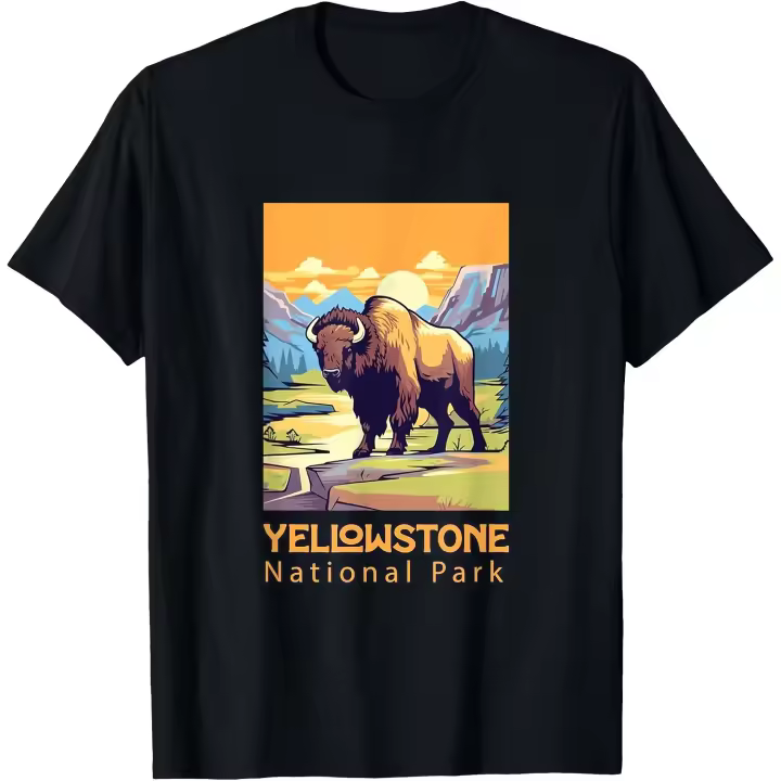 Camiseta con gráfico de dibujos animados grande de Bison del Parque Nacional Yellowstone para hombre - 1