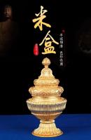 Caja de cobre puro de Nepal, plataforma budista tántrica tibetana dorada y plateada, adorno de olla de grano, tesoro de Buda - details 0