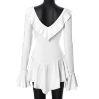 Vestido Blanco Con Volantes Y Cuello En V Profundo Para Mujer, Manga Larga Acampanada, Vestidos Cortos Para Fiesta En La Playa - details 2