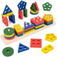 Juguetes de Madera Apilar y Encajar, 21 Piezas, Montessori de 1, 2 y 3 Años, Apilador Geométrico de Madera - details 0