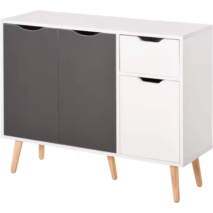 Morno Salón 3 Puertas y Cajón Mueble Auxiliar Salón Cocina Dormitorio 90x30x72 cm Blanco y Gris - 1