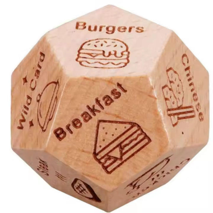 Dados de comida Juego de dicesión de comida Dados de madera Pareja Fecha Noche Ideas Regalo divertido para parejas Aniversario Halloween Día de San Valentín - 1
