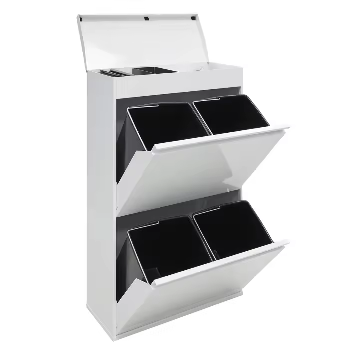 Cubo de basura y reciclaje de acero de 4 compartimentos con cajón superior |   4x17 L (68 litros) |   Cubos de basura de cocina |   Contenedores de Reciclaje para Casa u Oficina - 1