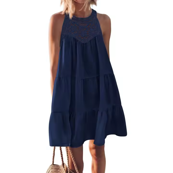Minifalda camisola ahuecada corta informal para mujer, sin mangas, camping, enclavamiento, vacaciones en la playa, Verano - 1
