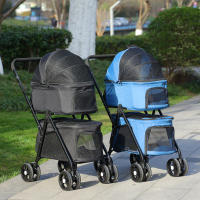 Carrito para mascota, plegable,para perros y gatos, con ruedas giratorias de 360 grados y cinturón de seguridad - details 1
