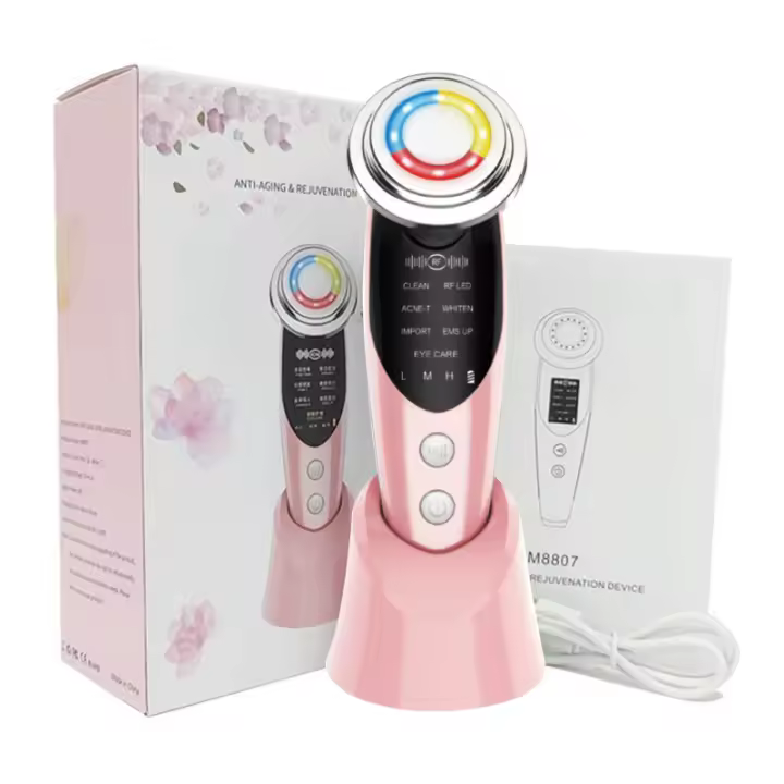 Masajeador facial, máquina de estiramiento de la piel con 7 modos, instrumento de belleza facial de electroporación de mesoterapia EMS, masajeador de elevación facial de fotones LED portátil para cuidado facial de limpieza profunda antiarrugas - 1