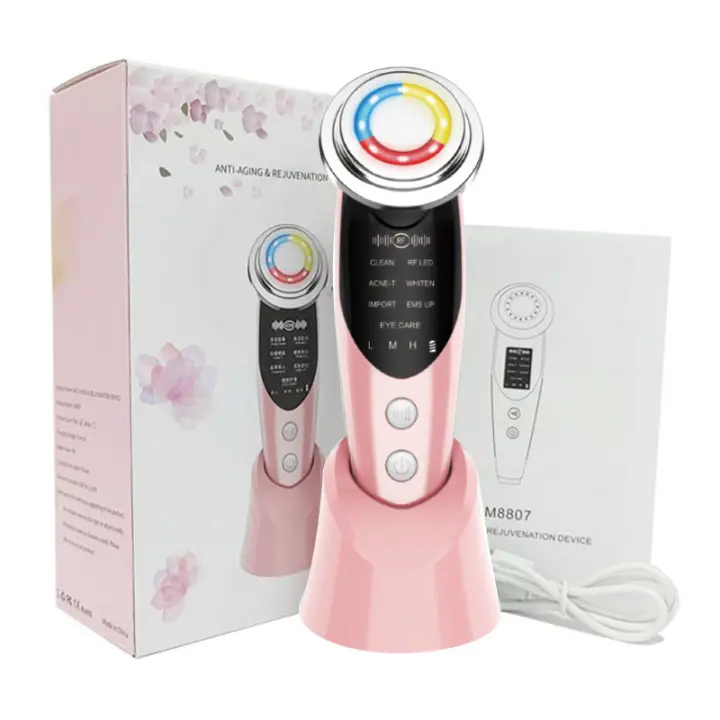 Masajeador facial, máquina de estiramiento de la piel con 7 modos, instrumento de belleza facial de electroporación de mesoterapia EMS, masajeador de elevación facial de fotones LED portátil para cuidado facial de limpieza profunda antiarrugas - 1