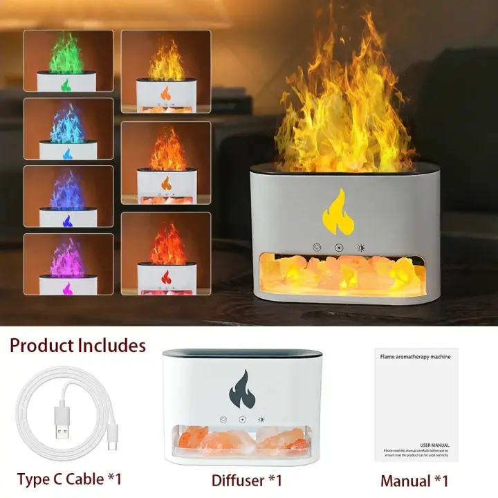 Nuevo Humidificador Chimenea Sal Cristalina Roca de Fuego 7 Colores Llama Luz Aroma Volcán Humidificador de Aire Difusor de Aceite Esencial para el Hogar - 1