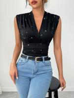 Nuevo Top Sin Mangas Brillante con Escote en V para Mujer, Top Sin Mangas Adornado con Lentejuelas - details 4
