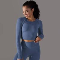 -Top Camisa deportiva de yoga de manga larga a rayas para mujer, sin costuras, que absorbe la humedad - details 9