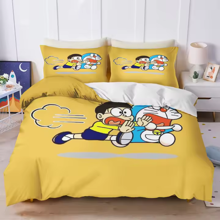 Juego de Ropa de Cama de Doraemon de Dibujos Animados Azul Conjunto de Almohada y Funda para Camilla para Adultos y Niños - 1