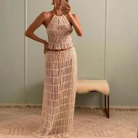 Conjunto de Top corto plisado y falda larga para mujer, traje de 2 piezas con cuello Halter sin mangas y Espalda descubierta - details 15