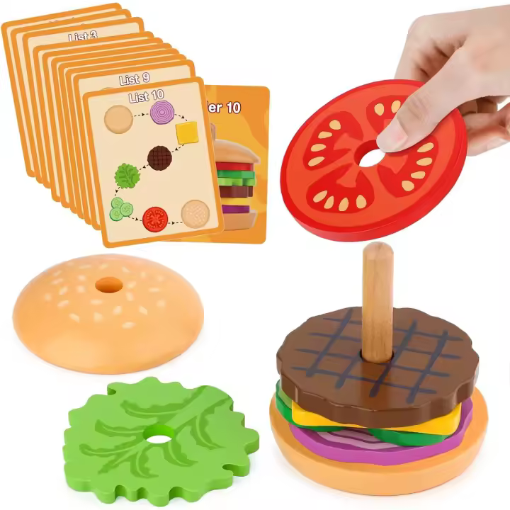 Juguetes de Madera Montessori para Niños y Niñas de 3 Años Juguete Educativo de Destreza Fina con Burger Excitat - 1