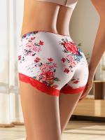 Paquete de 5 Bragas Elegantes de Algodón para Mujer de Tallas Grandes, Estampado Floral con Detalle de Encaje, Ropa Interior de Punto de Cintura Media - details 1