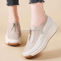 Nuevo estilo 2025, mocasines con cuña para mujer, peso ligero, suela de PU con cremallera, zapatillas informales con plataforma Beige para mujer, fabricante Big 43 - details 3