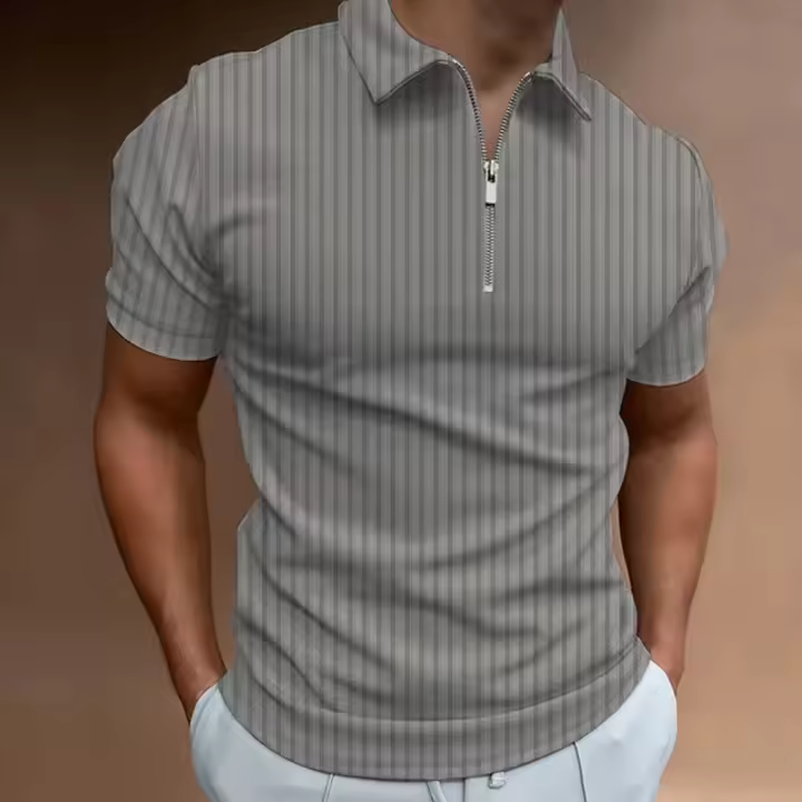Camisa de Golf con cremallera para hombre, Polo informal con solapa de vacaciones, camiseta de manga corta, Camiseta básica de moda de verano, Polo de ajuste Regular - 1