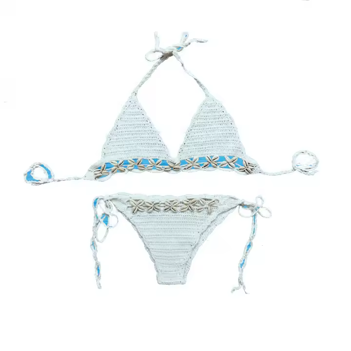 Traje de baño de cintura baja dividido Traje de baño de playa al aire libre para mujer Liguero de bikini hueco tejido a mano - 1