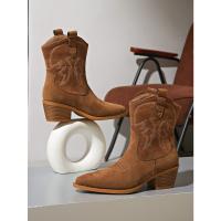 Nuevas botas cortas retro británicas delgadas con boca en V y tacón grueso de gamuza para mujer corta - details 17