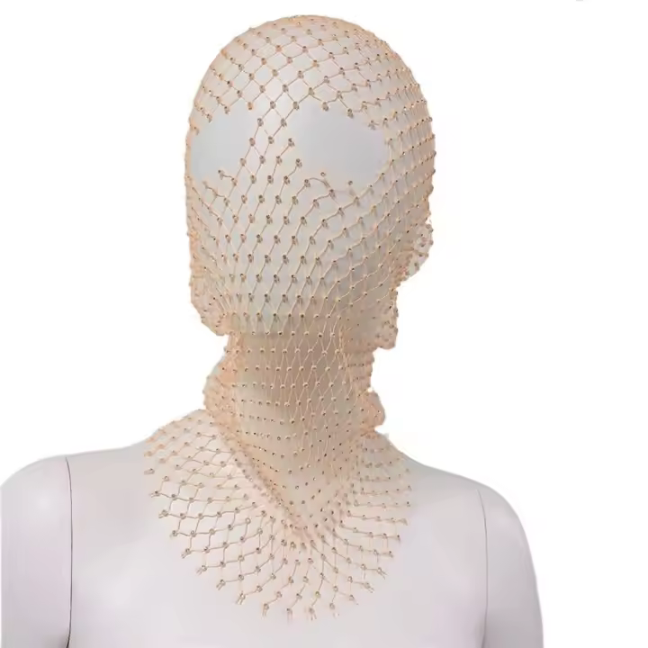 Máscara de cubierta de tocado de red, turbante, sombrero, máscara de novia para boda, velo de malla con diamantes de imitación, tocado de rejilla, máscara de cabeza de cristal, diadema de diamante - 1