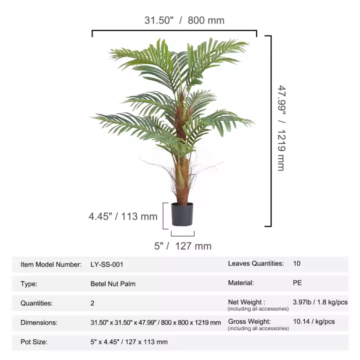 SucceBuy Palmera artificial, árbol falso verde realista para decoración del hogar, oficina, interior y exterior - 1