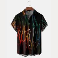 Camisas Hombres, Vintage 3D Moda Red Flame Hawaiian Summer, Camisa de manga corta de gran tamaño para hombres 2023 - details 11