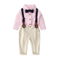 Conjunto de dos piezas de camisa de manga larga y overol estilo coreano para bebé, ropa formal para niños, oferta caliente de otoño. - details 5