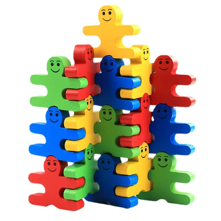 Bloques de construcción de madera arcoíris para niños, juegos de entrenamiento de pensamiento de equilibrio, jardín de infantes, juguetes educativos para niños, 16 piezas - 1