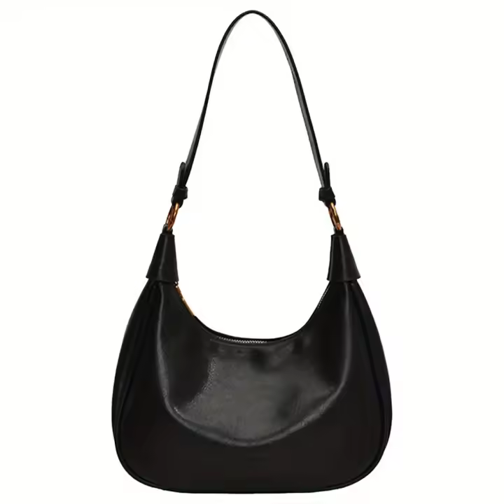 Bolso de Hombro para Mujer con Cremallera, Bolso de Media Luna, Piel Sintética de PU, Bolso Tipo Hobo para Viaje - 1