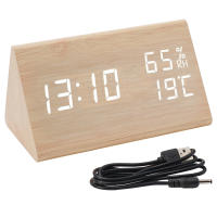 Reloj electrónico Triangular LED de madera, despertador Digital de temperatura y humedad, USB/AAA, Decoración de mesa de dormitorio - details 23