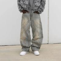 Vintage Hip Hop Loose Y2k Jeans Hombre,Harajuku bordado pantalones de mezclilla,Pantalones de piel recortada divididos,Pantalones casuales punk para las mujeres - details 0