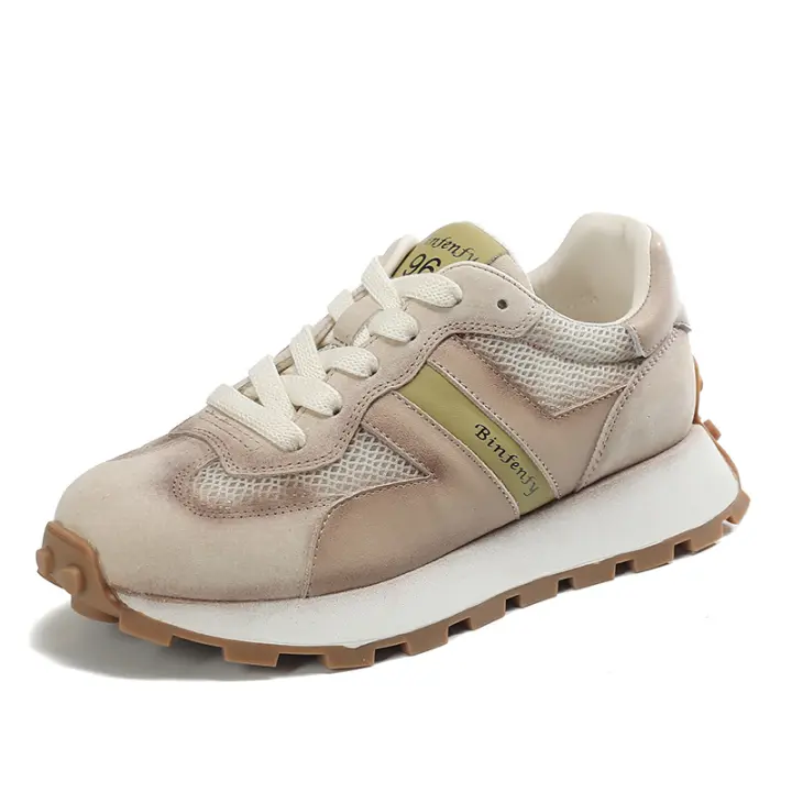 Los nuevos zapatos Forrest Gump con bloques de color para mujer de piel de vaca de malla gruesa de suela gruesa de Internet celebridad con los mismos zapatos de marea transparentes - 1